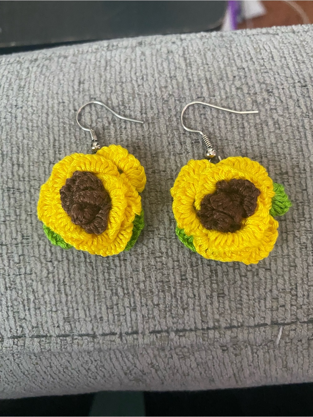 Handmade Yellow Sunflower Crochet Earrings
